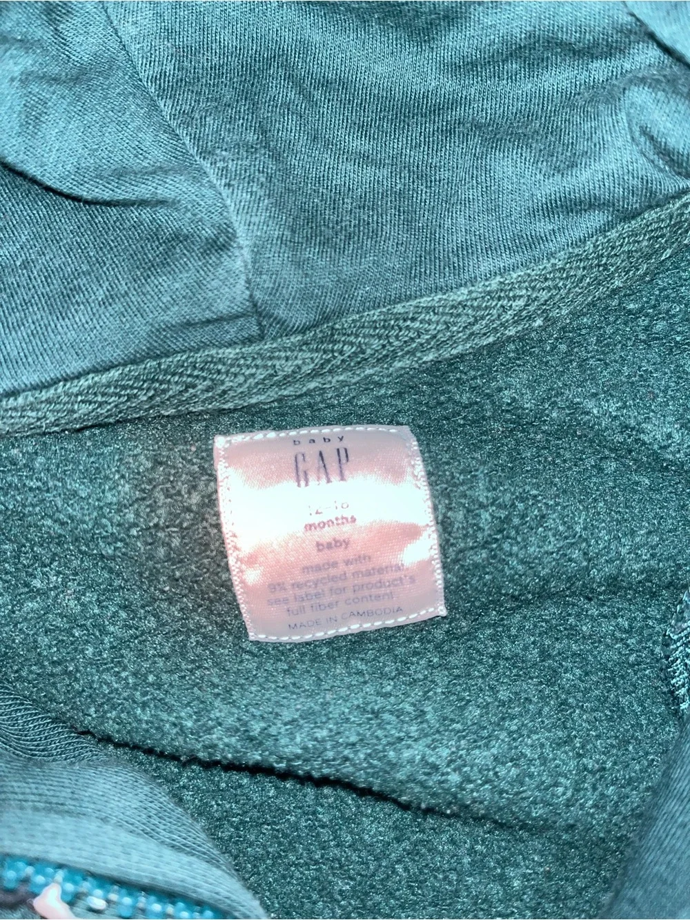GAP Forest Green Kids Zip-Up Hoodie with Hood Ears
